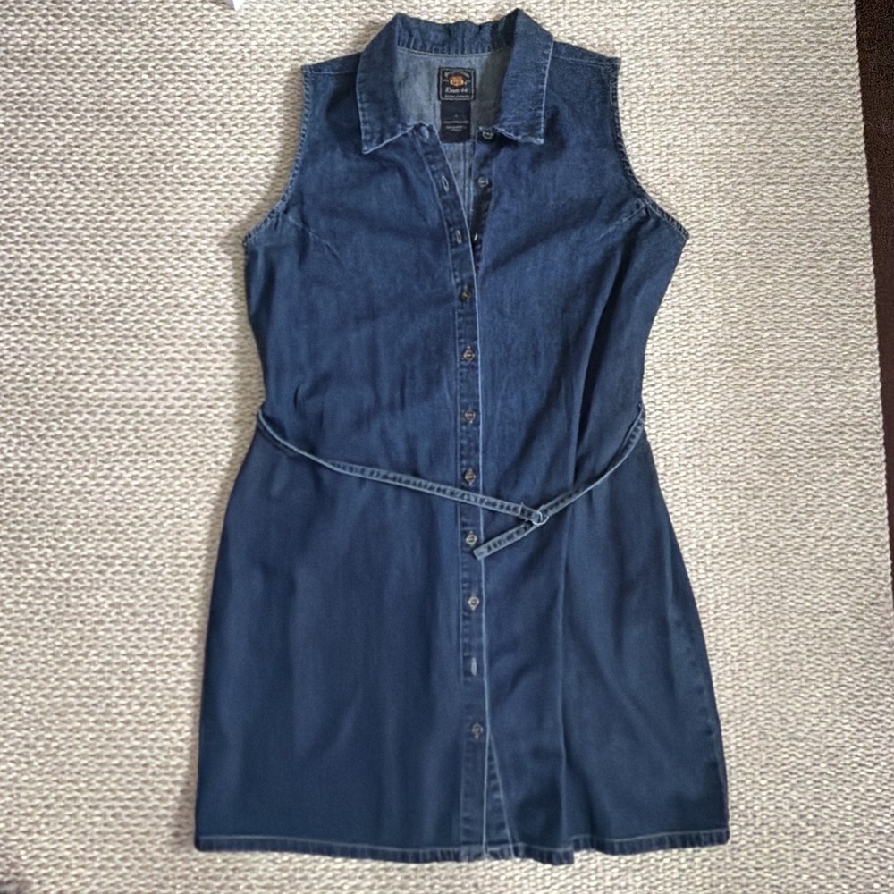 Vintage 90's Denim Jean Sleeveless Button Up Dress. Jumper Route 66. Y2K Large - Picture 8 of 8